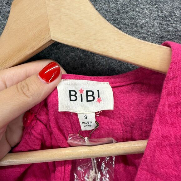 New Bibi Blouse Women S Small Pink V-Neck Sleeveless Wide Strap Hook&Eye Ruffle - Picture 3 of 8